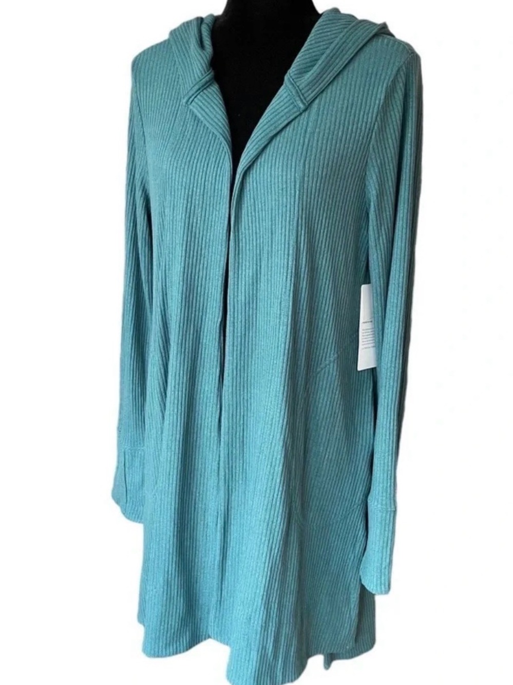 Athleta Harmony Pose Teal Hooded Ribbed Cardigan